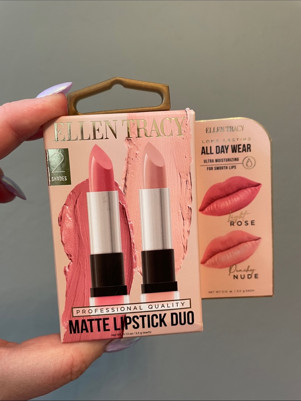 Ellen Tracy Matte Lipstick Duo — Rose & Peachy Nude NIB